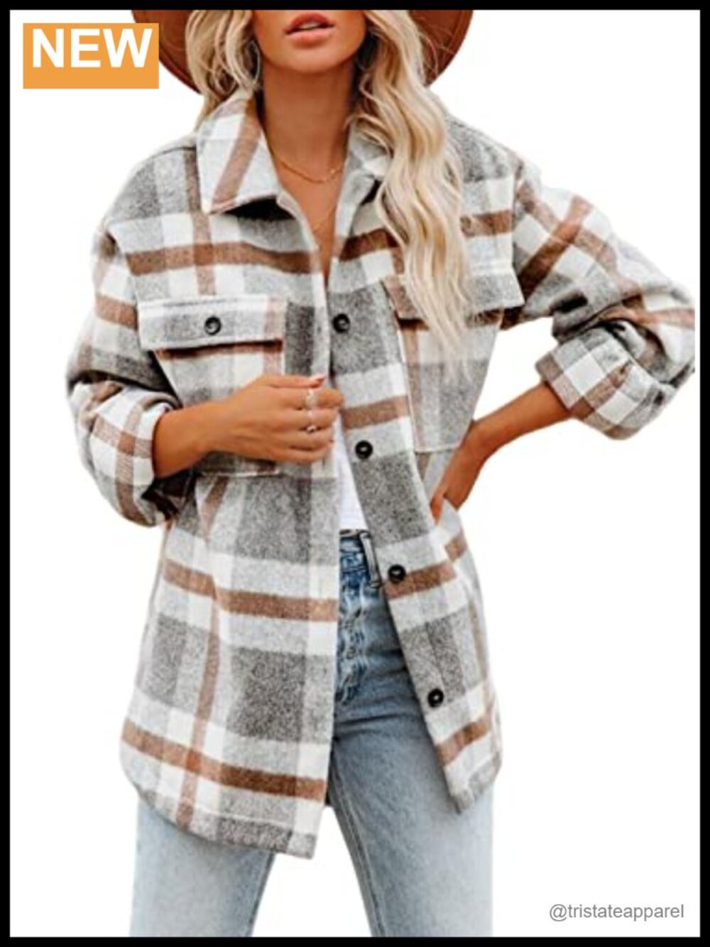 Women's Flannel Plaid Shacket Oversized Button Down Shirt Jacket Fall
